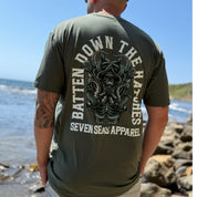 BATTEN DOWN THE HATCHES - MEN'S TEE - MOSS GREEN