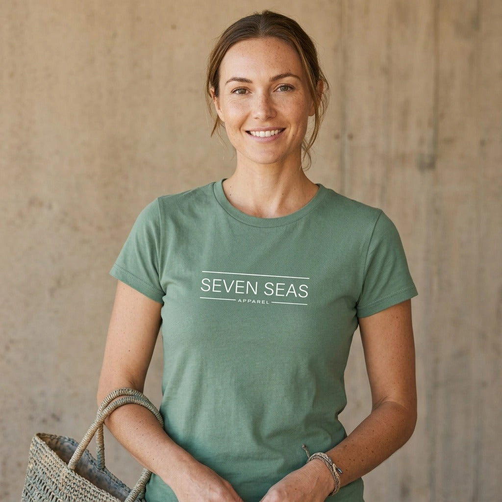 SEVEN SEAS - WOMENS TEE - SAGE GREEN